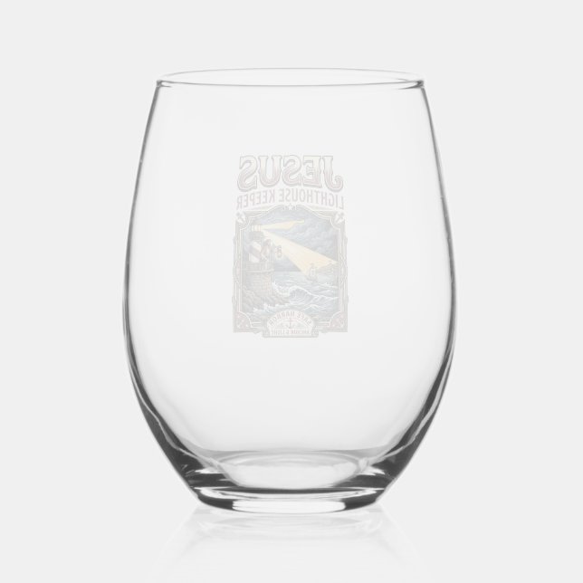 Jesus Lighthouse Keeper Jesus Lighthouse Keeper Ch Stemless Wine Glass (Front)