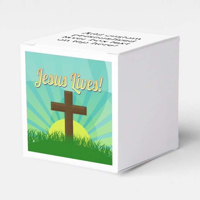 Jesus Lives Blue/Brown Christian Easter Cross Favor Box (Front Side)