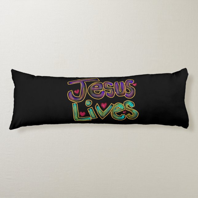 ‘Jesus Lives’ Christian Quote Custom Name Black Body Pillow (Front)