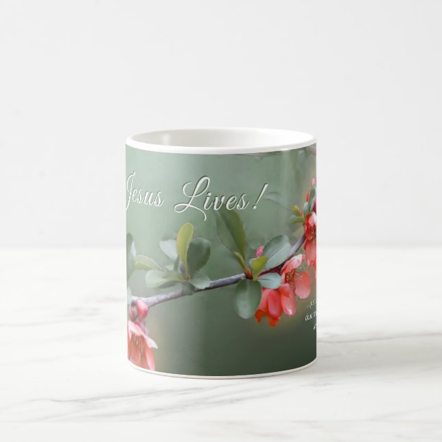 Jesus Lives Spring Flowers Bible Verse Easter Coffee Mug (Center)