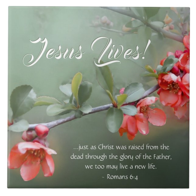 Jesus Lives Spring Flowers Bible Verse Easter Tile (Front)