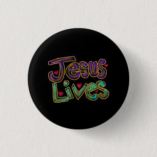Jesus Lives With Red Hearts 1 Inch Round Button