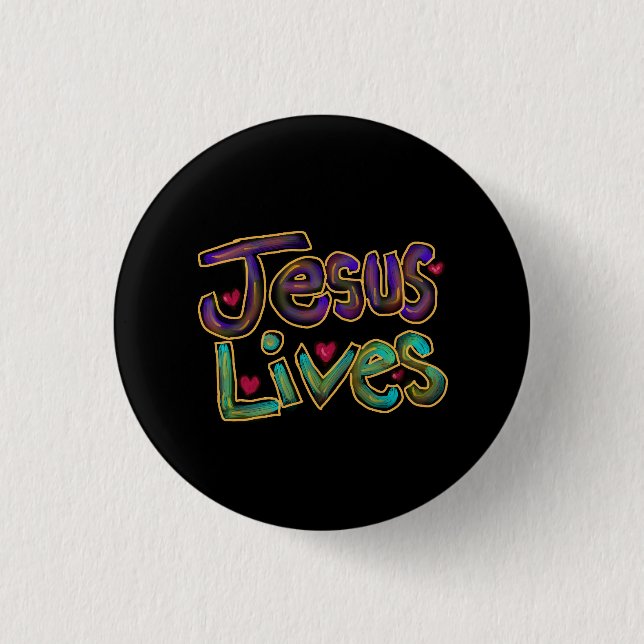 Jesus Lives With Red Hearts  1 Inch Round Button (Front)