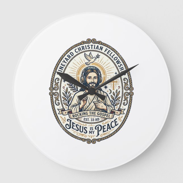 Jesus Lo Fi Study Beats Aesthetic Graphic Tee Chri Large Clock (Front)