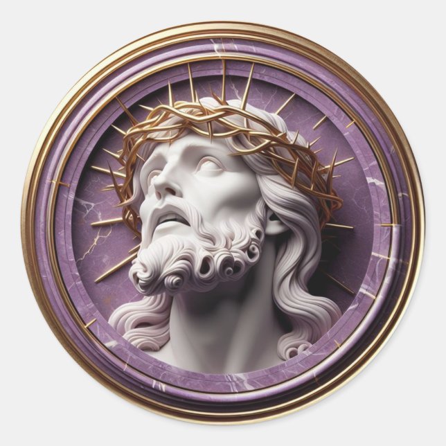 Jesus looking in the heavens  with thorns classic round sticker (Front)