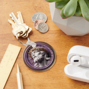 Jesus looking in the heavens  with thorns keychain