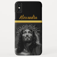 Jesus looking into heaven with a gold foil Stripe