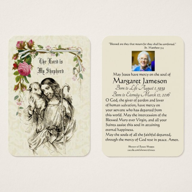 Jesus Lord Catholic Funeral Memorial Holy Card - (Front & Back)