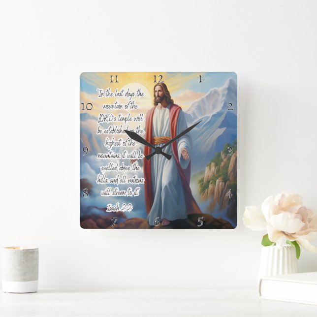 Jesus: Lord's Temple, Nations, Isaiah Square Wall Clock (Home)