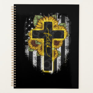 Jesus Love Faith Christian Sunflower USA Flag Planner