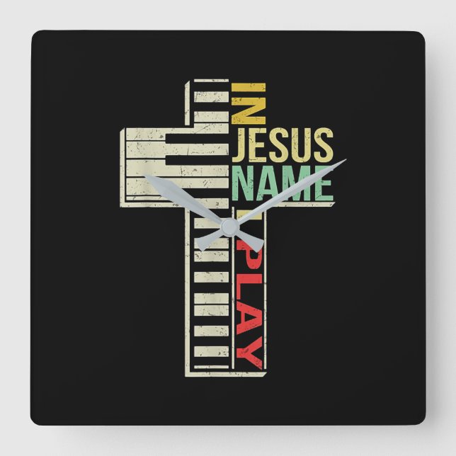 Jesus Love | In Jesus Name I Play Piano Christian Square Wall Clock (Front)