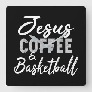 Jesus Love   Jesus Coffee And Basketball Square Wall Clock
