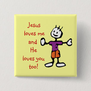 Jesus love me and He loves you too Boy 2 Inch Square Button