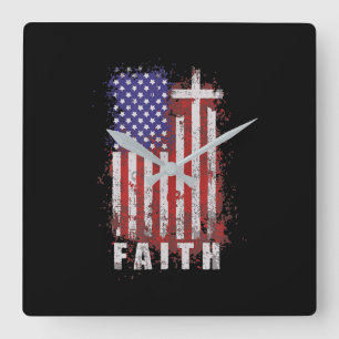 Jesus Love   Patriotic Christian Faith Jesus USA Square Wall Clock