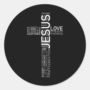 Jesus Love White On Black Christian Cross Design  Classic Round Sticker