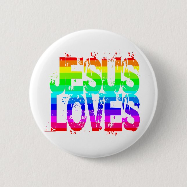 JESUS LOVES 2 INCH ROUND BUTTON (Front)