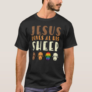 Jesus Loves All His Sheep Black White Rainbow East T-Shirt