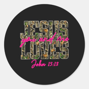 Jesus Loves And John 15 13 Christian Faith Camo Classic Round Sticker