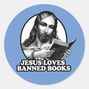 Jesus loves banned books classic round sticker