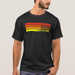 Jesus Loves Bitcoin  Classic 70s Style Retro Strip T-Shirt