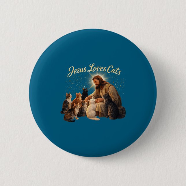 Jesus Loves Cats Christian Cat Lover Jesus Hugs Ca 2 Inch Round Button (Front)