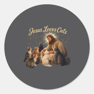 Jesus Loves Cats Christian Cat Lover Jesus Hugs Ca Classic Round Sticker