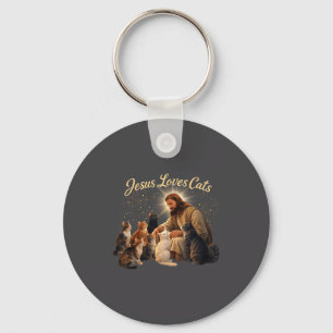 Jesus Loves Cats Christian Cat Lover Jesus Hugs Ca Keychain
