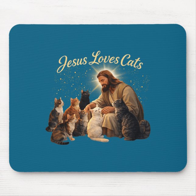 Jesus Loves Cats Christian Cat Lover Jesus Hugs Ca Mouse Pad (Front)