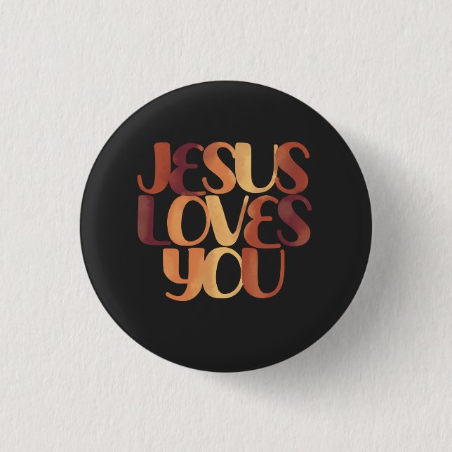 Jesus Loves Christian Typography Design  1 Inch Round Button (Front)