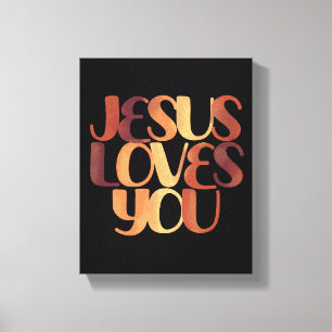 Jesus Loves Christian Typography Design  Canvas Print