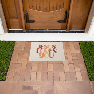 Jesus Loves Christian Typography Design  Doormat