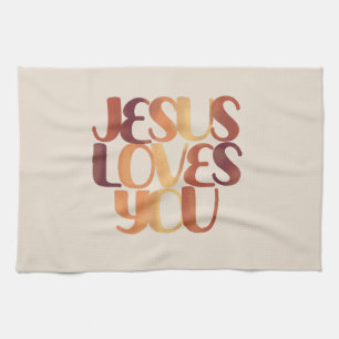 Jesus Loves Christian Typography Design  Kitchen Towel