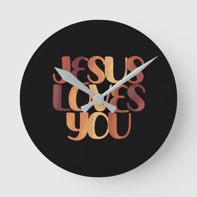 Jesus Loves Christian Typography Design  Round Clock (Front)