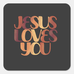 Jesus Loves Christian Typography Design  Square Sticker