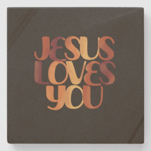 Jesus Loves Christian Typography Design  Stone Coaster