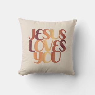 Jesus Loves Christian Typography Design Throw Pillow