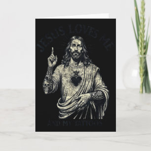 Jesus Loves Me And My Tattoos Christian Tattooed T Card