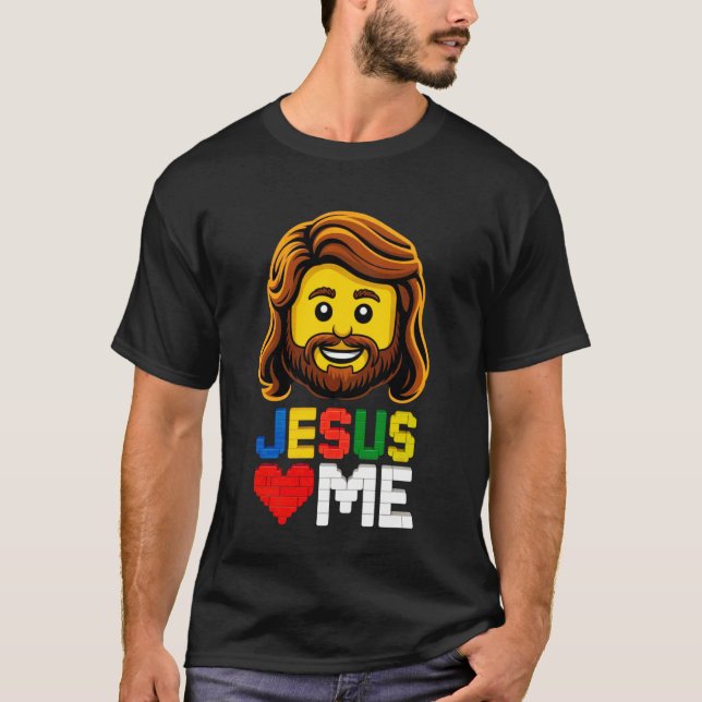 Jesus Loves Me Builder Building Bricks Blocks Chri T-Shirt (Front)