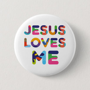 Jesus Loves Me Colourful Decorative Text Art 2 Inch Round Button