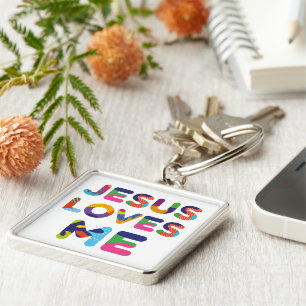 Jesus Loves Me Colourful Text Art Keychain