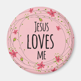 Jesus Loves Me Cross Wreath Floral Pink Magnet