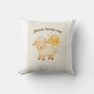 Jesus Loves Me – Cute Lamb and Sun Throw Pillow