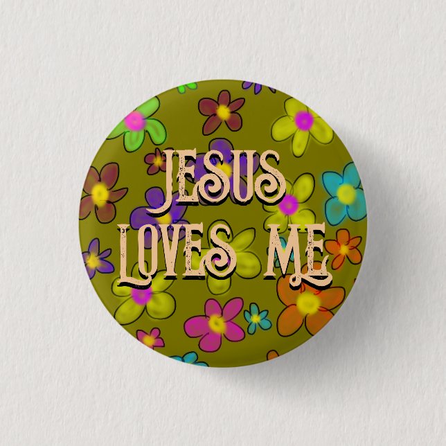 Jesus Loves Me Cute Retro Flower Pattern  1 Inch Round Button (Front)