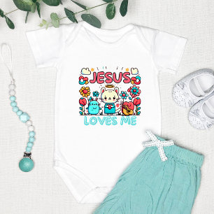 "Jesus Loves Me" Design with Cute Cartoon Baby Bodysuit