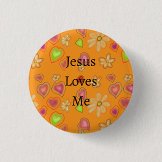 Jesus Loves Me Floral Hearts Yellow Button
