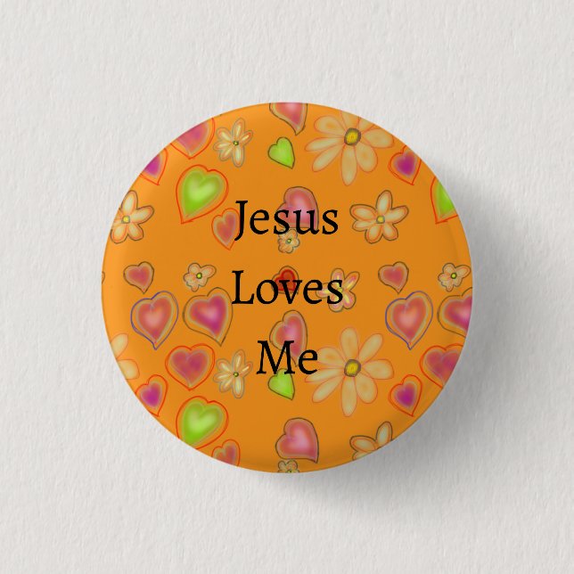 Jesus Loves Me Floral Hearts Yellow Button (Front)