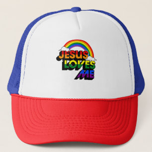 Jesus Loves Me Gay Rainbow Gay Pride Flag And Quee Trucker Hat