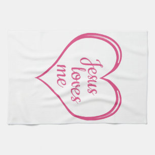 JESUS LOVES ME in Heart Kitchen Towel
