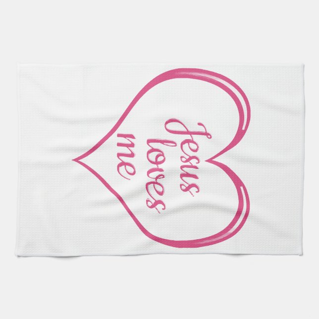 JESUS LOVES ME in Heart Kitchen Towel (Horizontal)