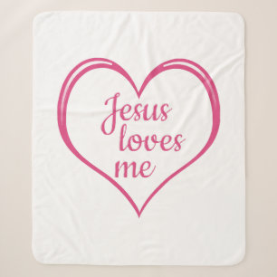 JESUS LOVES ME in Heart Sherpa Blanket